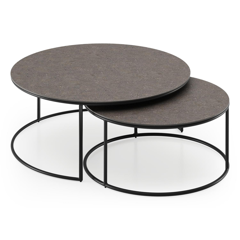 Fano loungetafels in zwart aluminium en wulong volkeramiek - Dia. 85/65 x H 35/30 cm