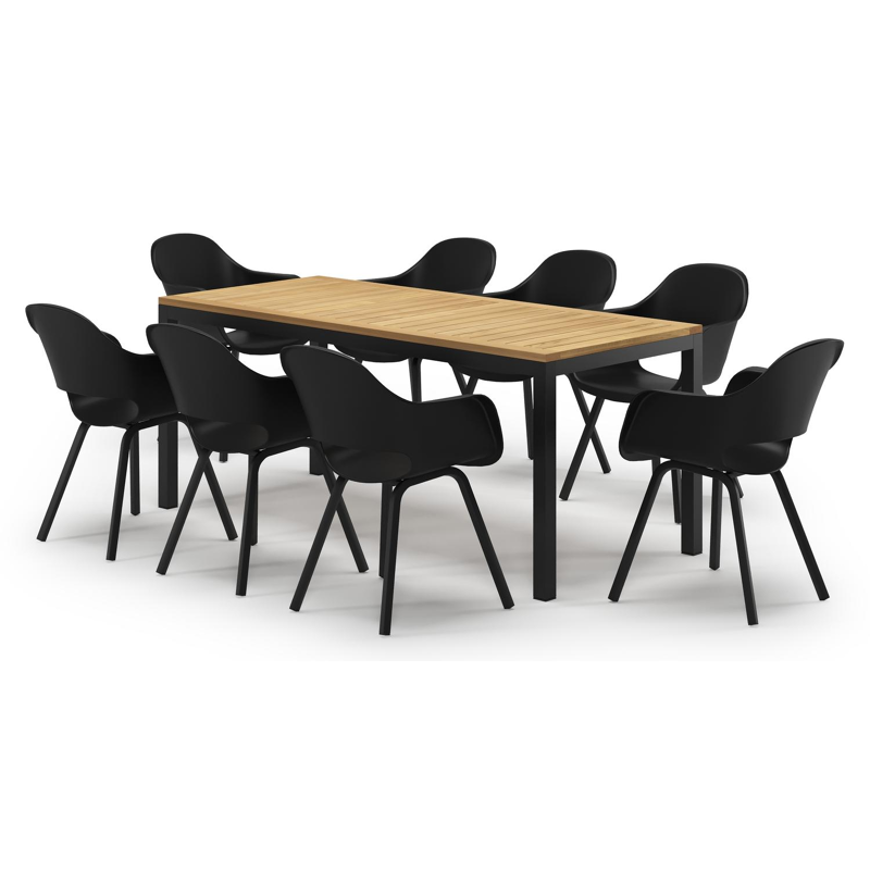 Ensemble de jardin Feltro en aluminium noir et teck avec 8 chaises de jardin Artena