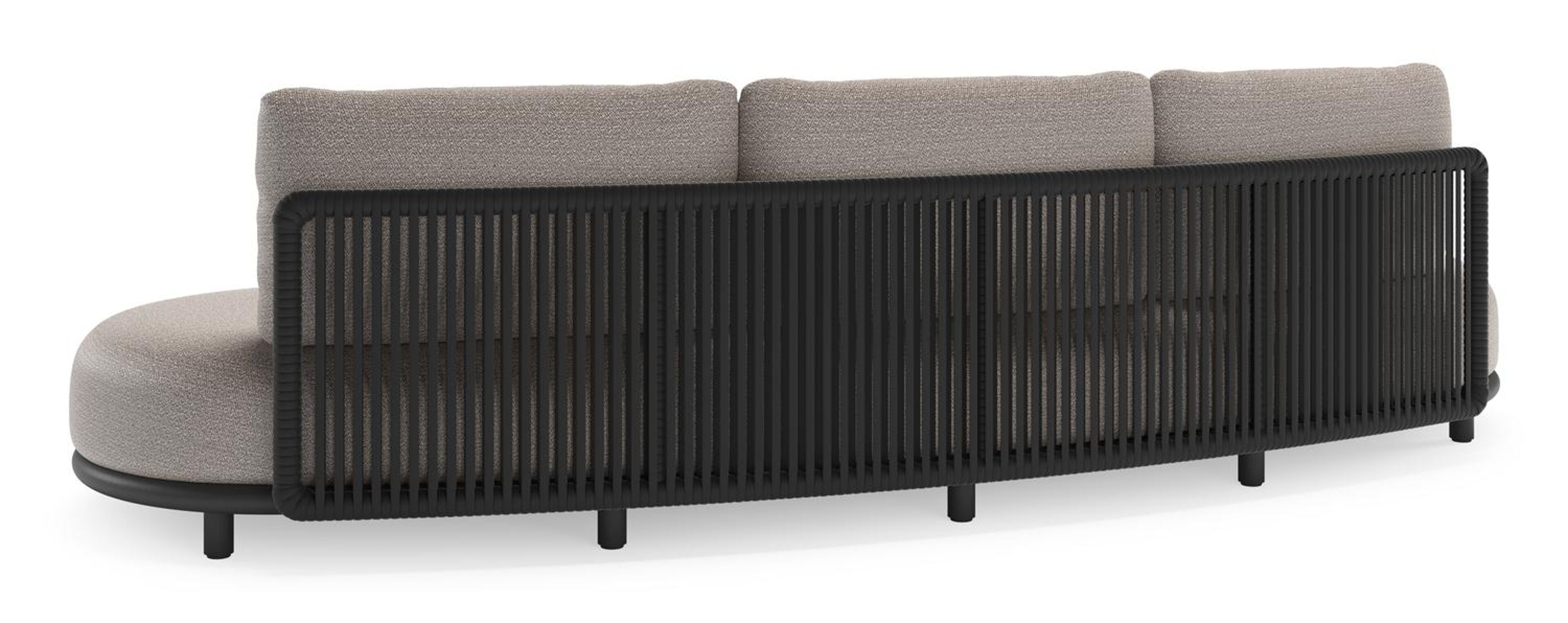 Lomano loungebank in zwart aluminium en zwart verticaal geweven luxe vlakke rope met wander granite all weather sunbrella® luxe kussen