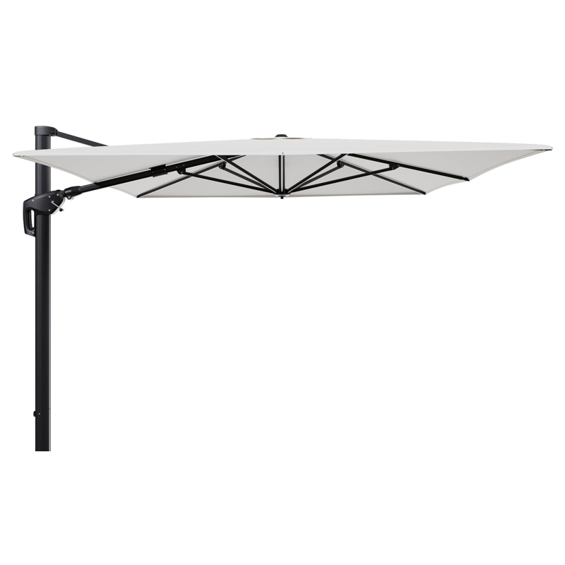 Parasol pendant Minore avec fonction tilt en aluminium noir et toile de parasol en All Weather Sunbrella® Luxe Natte White - Lg.1 400 x Lg.2 300 cm (sans pied de parasol)