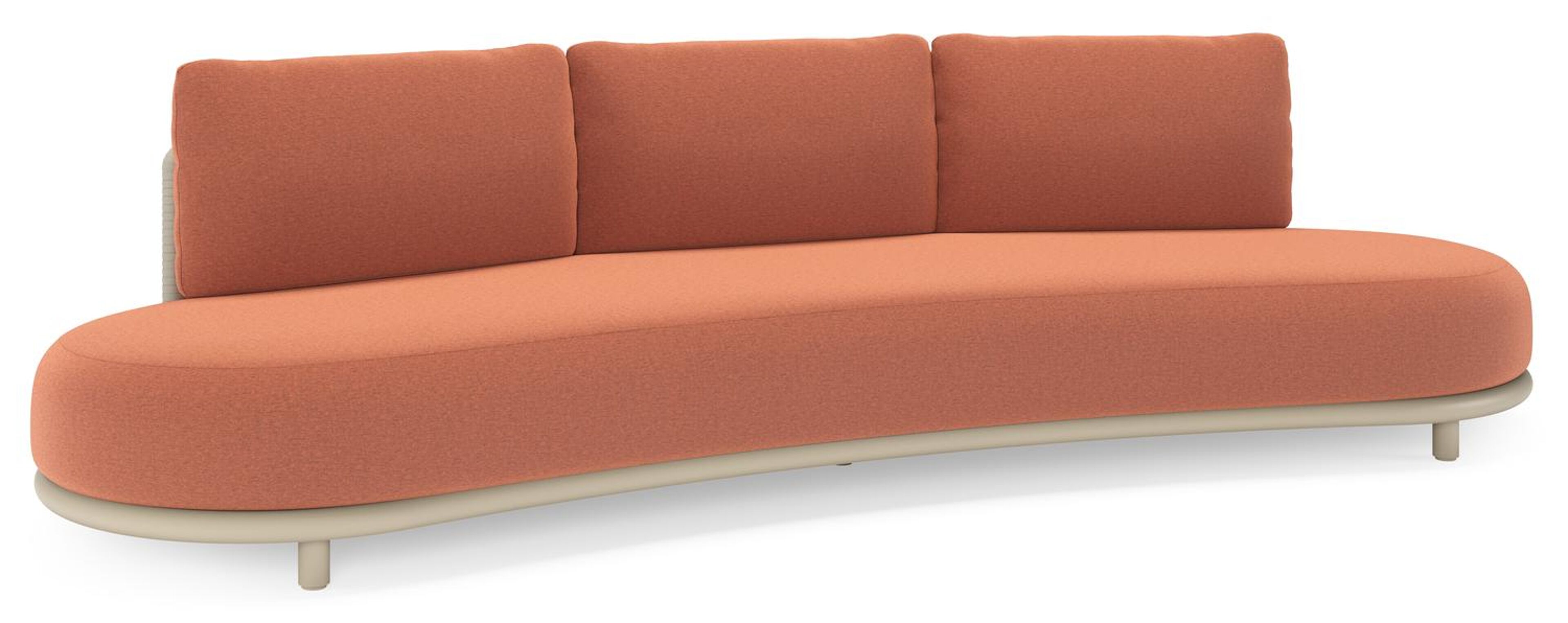 Lomano loungebank in beige aluminium en beige verticaal geweven luxe vlakke rope met Heritage Rust all weather sunbrellaÂ® luxe