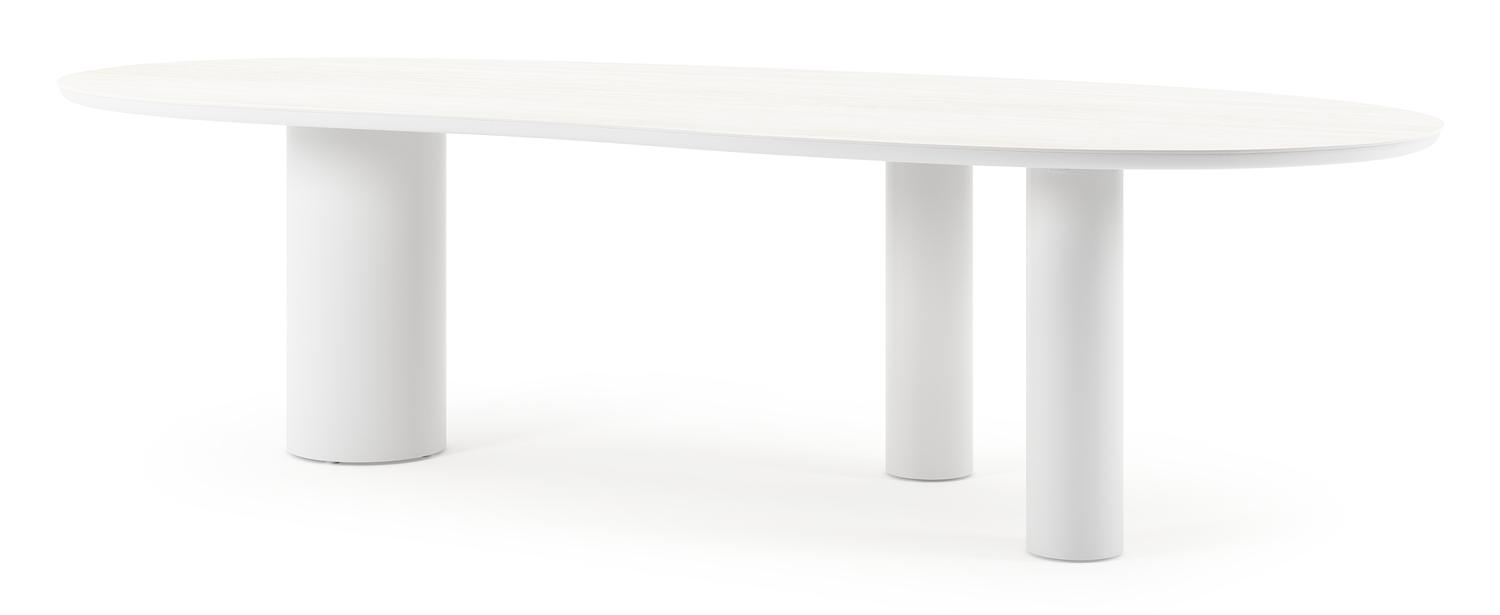 Table de jardin Organo organique en aluminium blanc et céramique pleine Calista Lg. 280 x Lrg. 120 x Haut. 74 cm