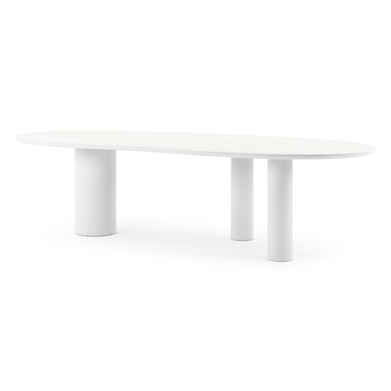 Table de jardin Organo organique en aluminium blanc et céramique pleine Calista Lg. 280 x Lrg. 120 x Haut. 74 cm