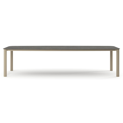 Table de jardin Orso forme de bateau en aluminium beige et céramique pleine Black Obsession - Lg. 315 x Lrg. 115 x Haut. 74.5 cm
