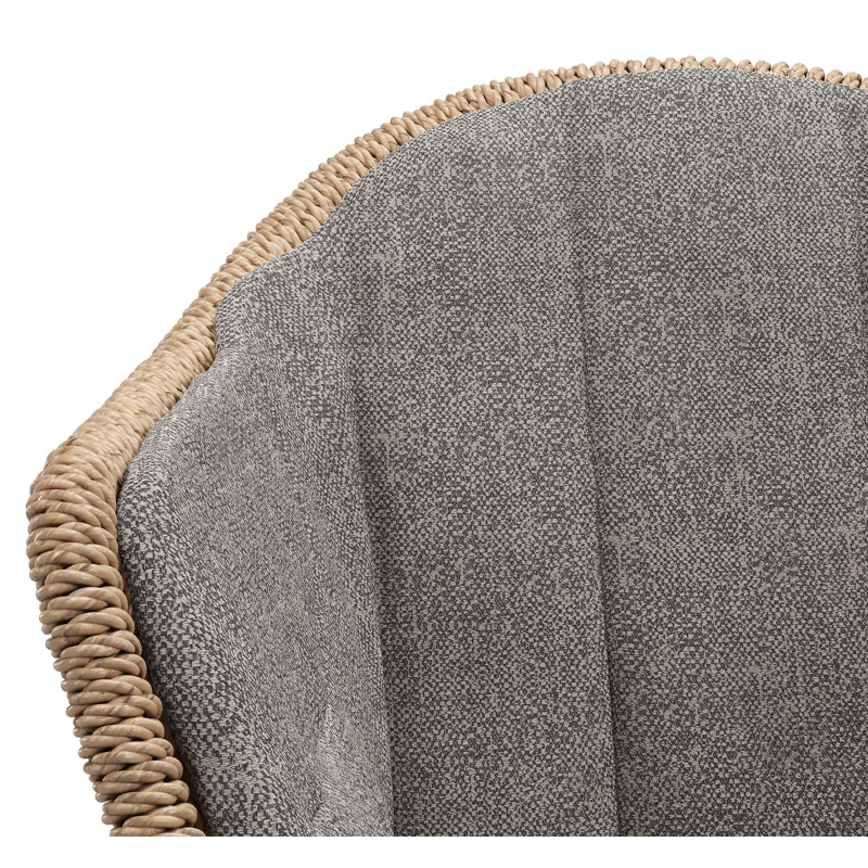 Pagino tuinstoel in wit aluminium en naturel ronde wicker met zitkussen in All Weather Sunbrella® Luxe Chartres Drizzle