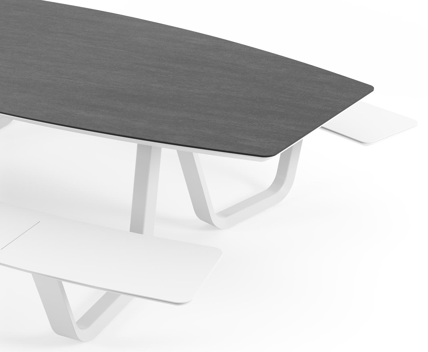 Forno picknicktafel bootvorm in wit aluminium en volkeramiek Basalt Black - L 280 x B 192 x H 72 cm