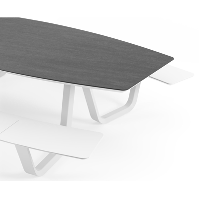 Forno picknicktafel bootvorm in wit aluminium en volkeramiek Basalt Black - L 280 x B 192 x H 72 cm