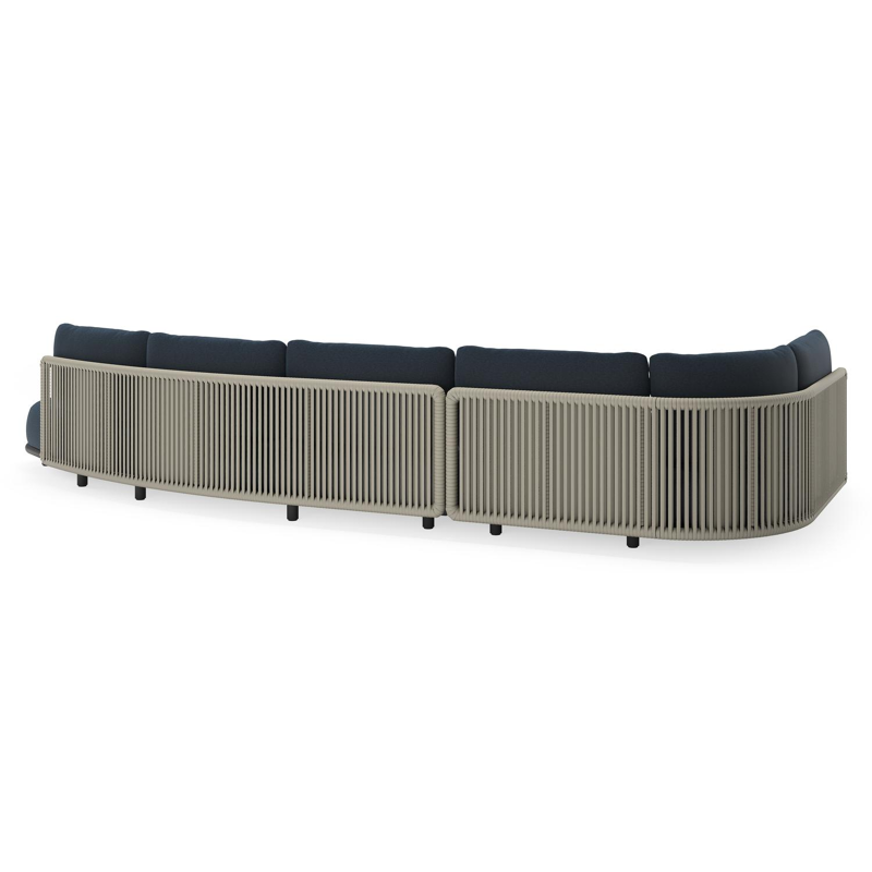 Lomano loungehoek in zwart aluminium en beige verticaal geweven luxe vlakke rope met Heritage Indigo All Weather Sunbrella® luxe