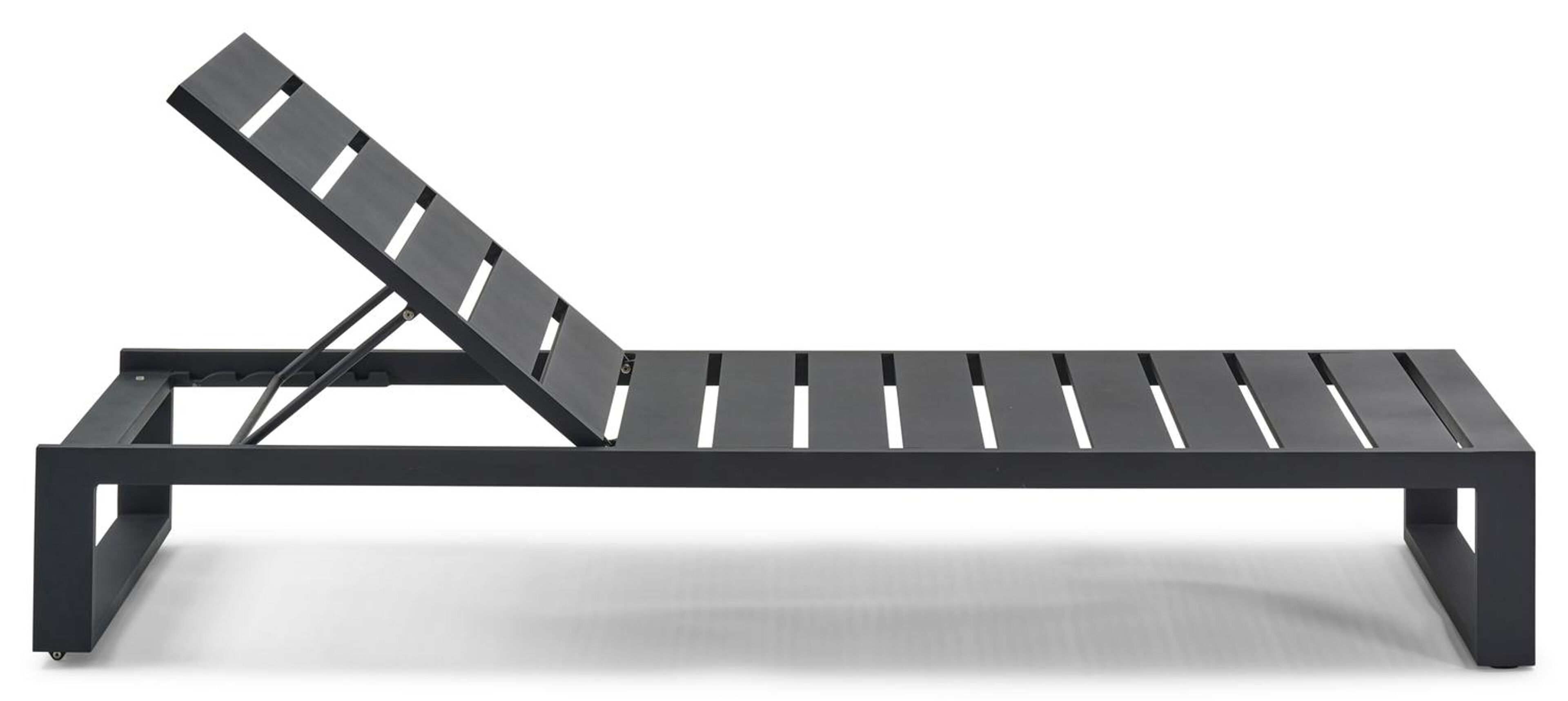 Verato verstelbaar ligbed in zwart aluminium met natte charcoal chine all weather sunbrella® luxe kussen