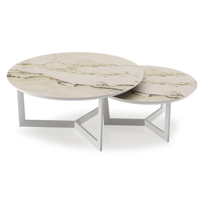 Lacrima loungetafels in wit aluminium en colorado dunes volkeramiek - Dia. 85/65 x H 35/30 cm