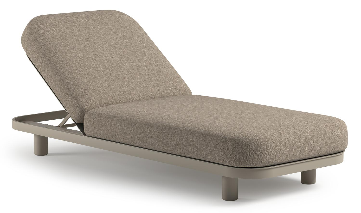 Chaise longue réglable Donato en aluminium beige avec All Weather Sunbrella® luxe chartres pewter coussin