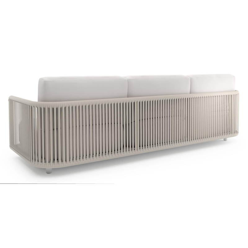 Organo loungebank in wit aluminium en beige verticaal geweven luxe vlakke rope met savane whisper all weather Sunbrella® luxe kussen