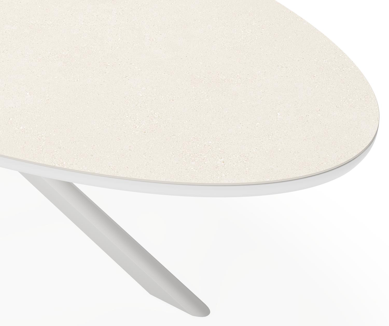 Pamplona ensemble de jardin ovale en aluminium blanc en sintered stone crema minerale avec 10 chaises de jardin Amalfi