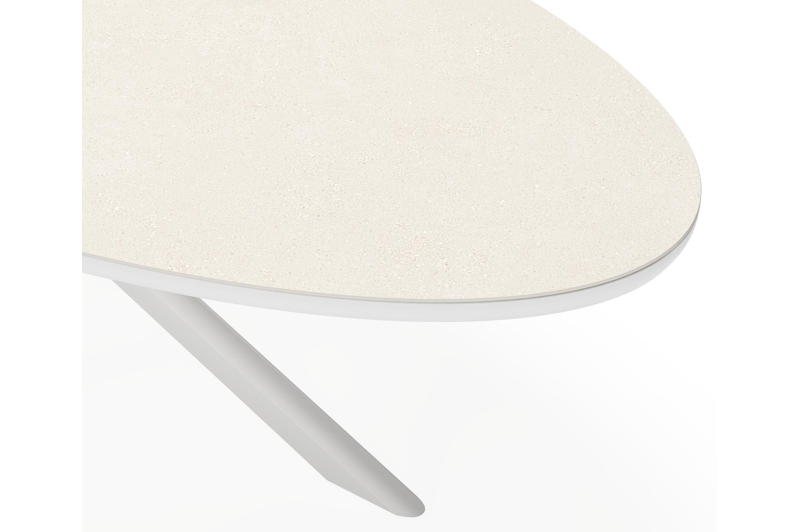 Pamplona tuintafel ovaal in wit aluminium en sintered stone Crema minerale - L 270 x B 120 x H 72 cm