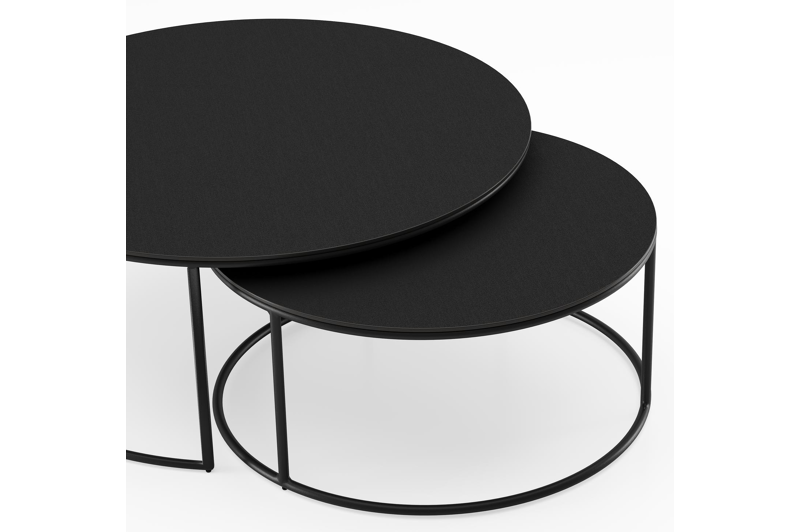 Tables basse Fano en aluminium noir et céramique pleine nero black - Dia. 85/65 X H 35/30 cm
