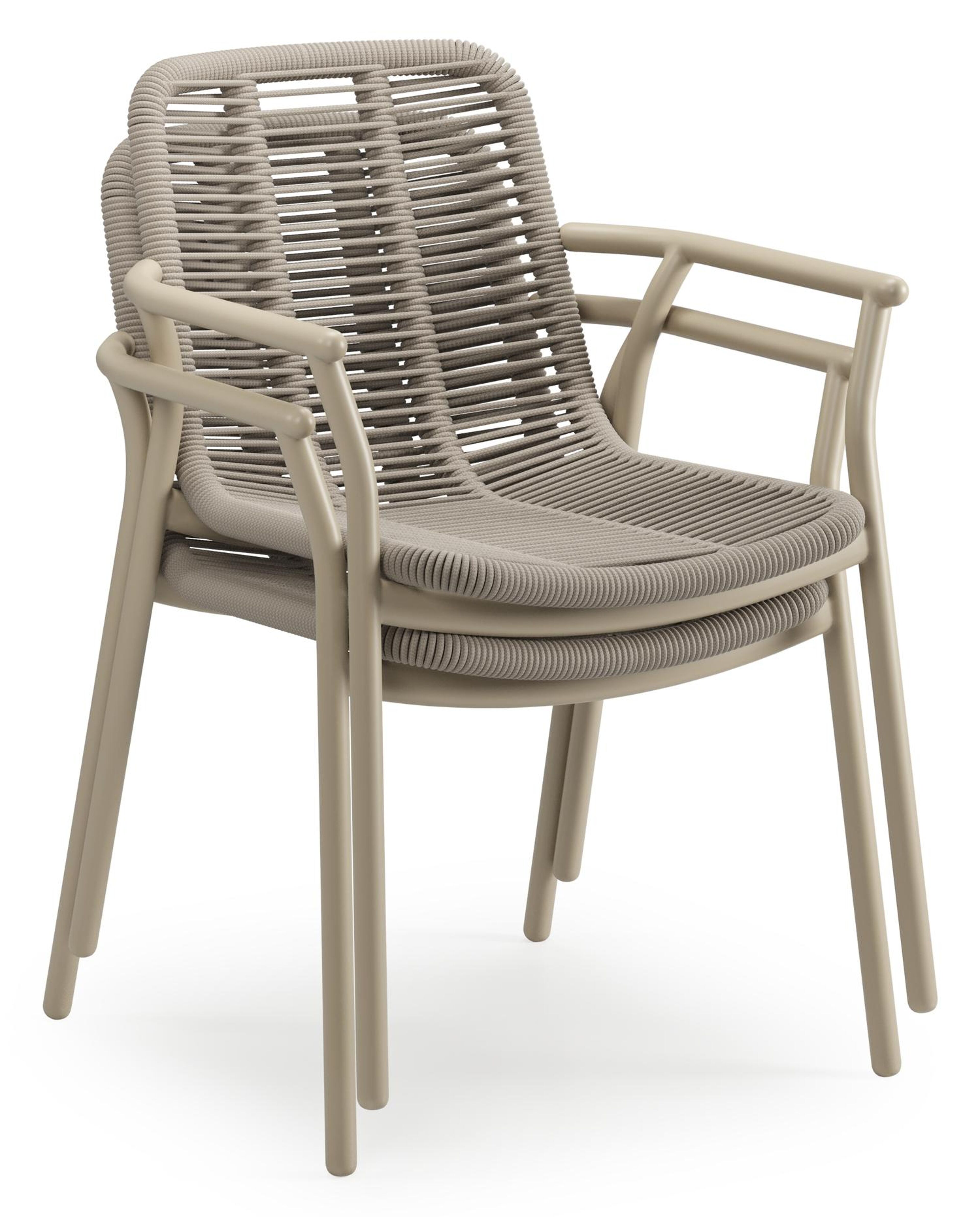 Berga tuinstoel in beige aluminium en beige verticaal geweven ronde rope