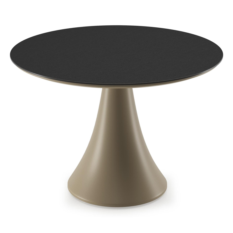 Fano low dining loungetafel rond in beige aluminium en volkeramiek Nero Black - Dia. 85 x H 55 cm