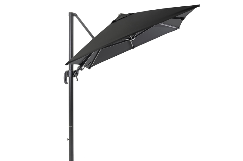 Avola zweefparasol met tiltfunctie in zwart aluminium met zwart sunbrella® premium parasoldoek - L1 200 x L2 300 cm (zonder voet)