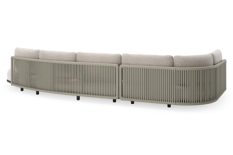 Lomano loungehoek in zwart aluminium en beige verticaal geweven luxe vlakke rope met Tundra Sand all weather sunbrella® luxe