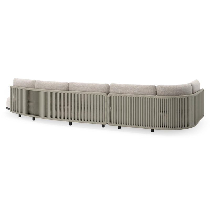 Lomano loungehoek in zwart aluminium en beige verticaal geweven luxe vlakke rope met Tundra Sand all weather sunbrella® luxe