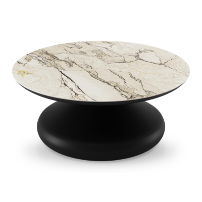 Bomero loungetafel rond in zwart aluminium en volkeramiek Colorado Dunes - Dia. 84 x H 32.2 cm