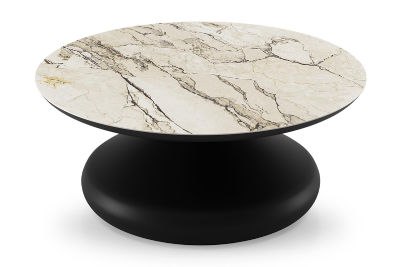 Bomero loungetafel rond in zwart aluminium en volkeramiek Colorado Dunes - Dia. 84 x H 32.2 cm