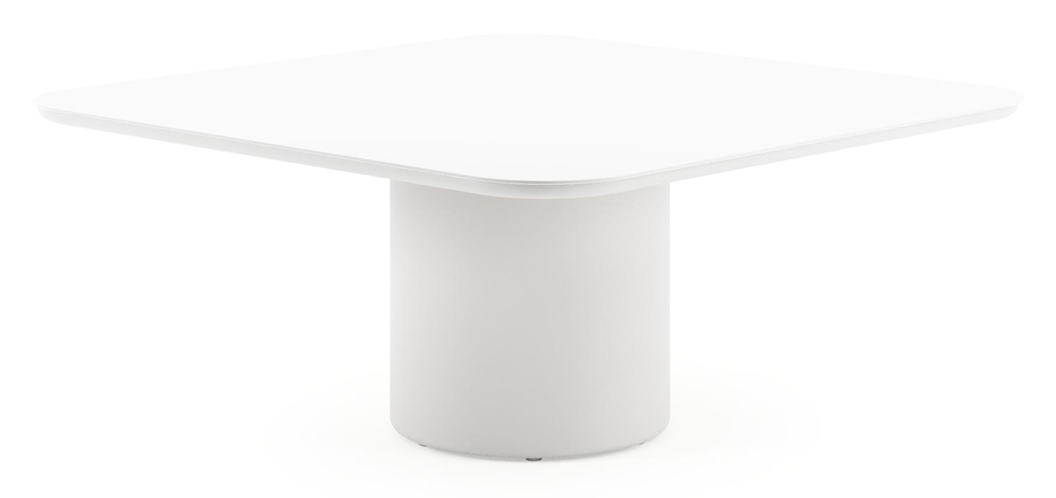 Amico low dining tuintafel afgerond vierkant in wit aluminium en volkeramiek Arctic White - L 148 x B 148 x H 61 cm