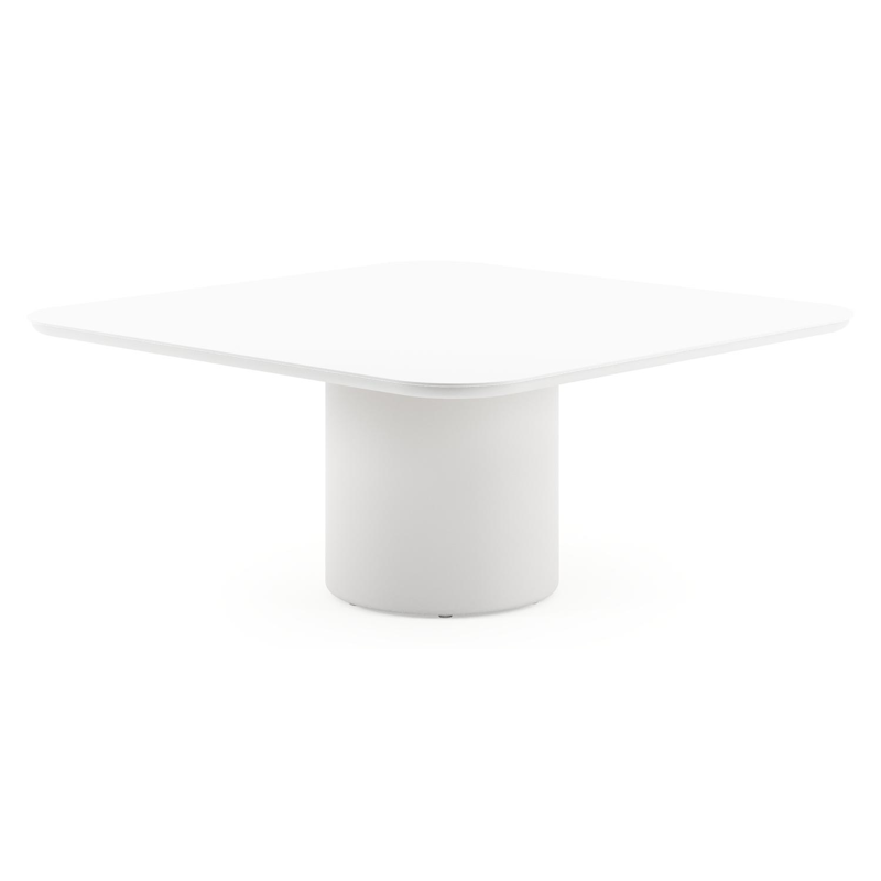 Amico low dining tuintafel afgerond vierkant in wit aluminium en volkeramiek Arctic White - L 148 x B 148 x H 61 cm