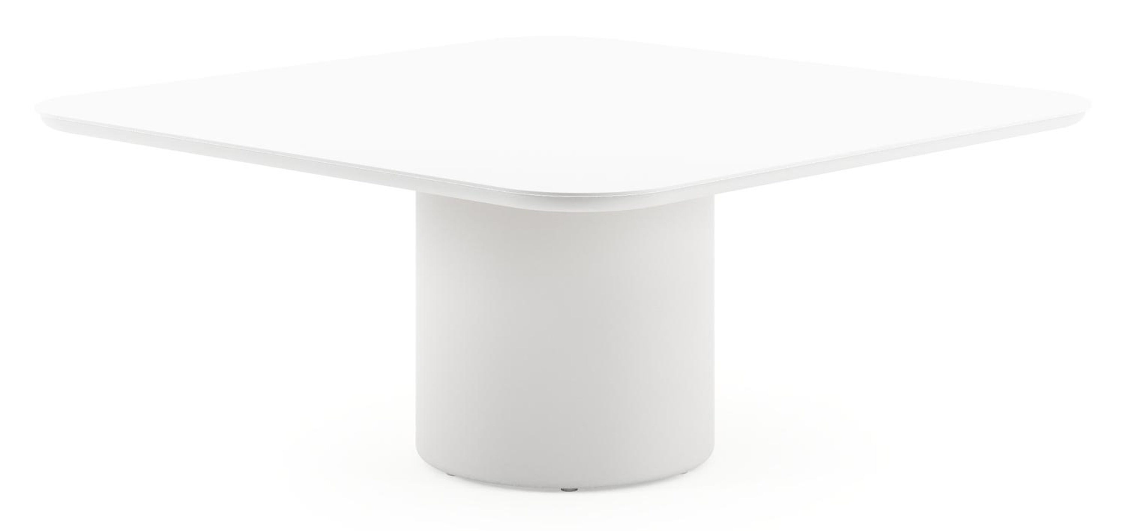Table de jardin low dining Amico carré arrondi en aluminium blanc et céramique pleine Arctic White - Lg. 148 x Lrg. 148 x Haut. 61 cm