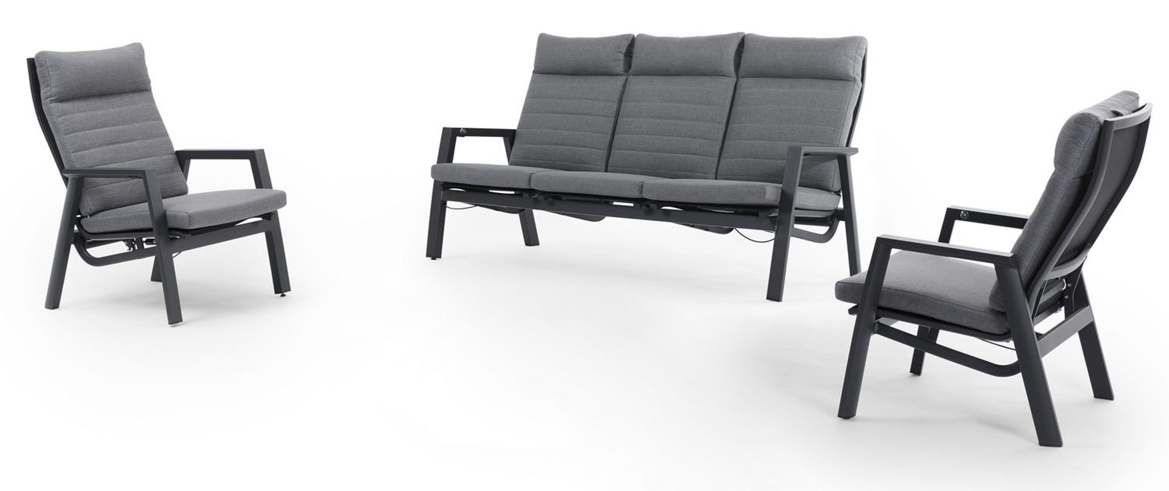 Prato loungeset in zwart aluminium met grijs weather+ softtouch kussens