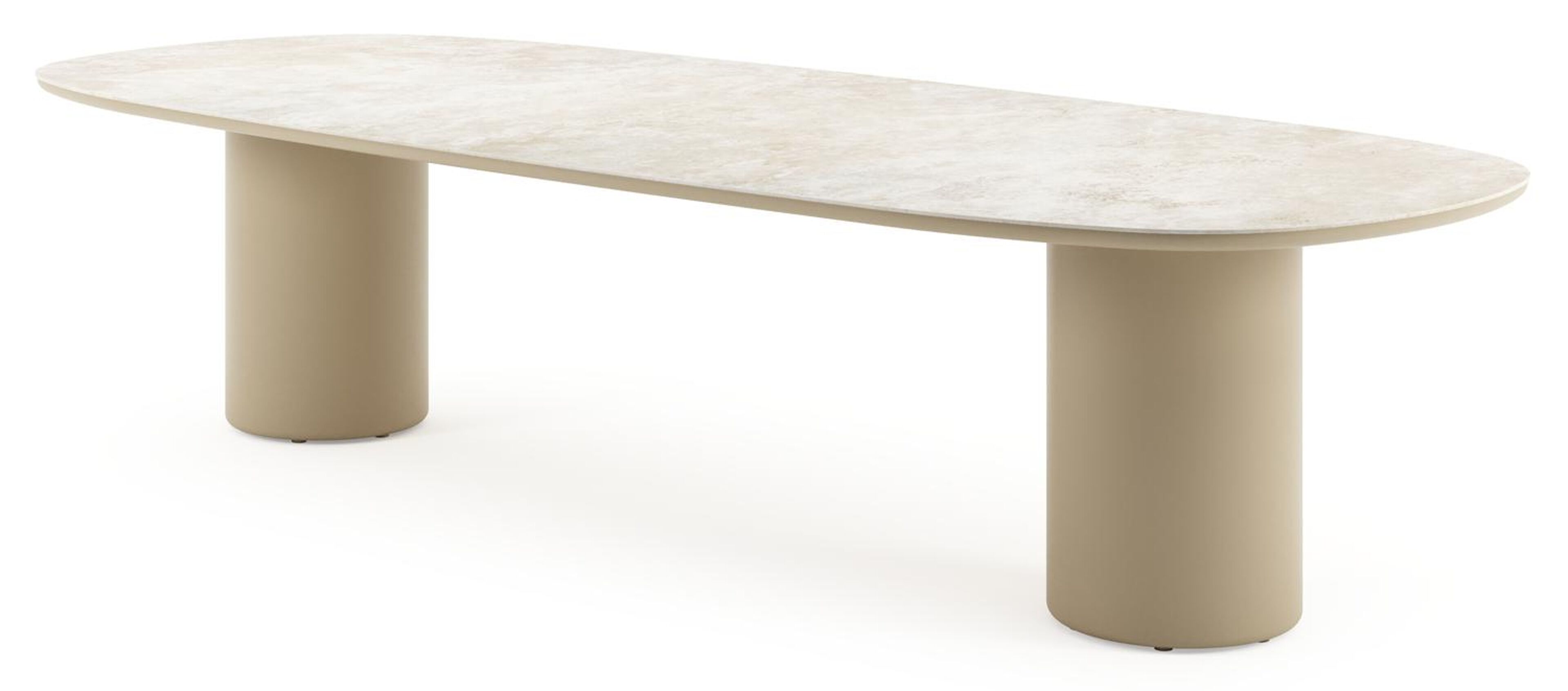 Table de jardin Amico bombo en aluminium beige et céramique pleine Rapolano - Lg. 320 x Lrg. 130 x Haut. 73.5 cm