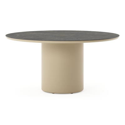Amico tuintafel rond in beige aluminium en volkeramiek Black Obsession - Dia. 148 x H 73.5 cm