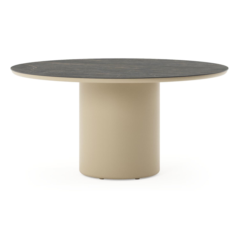 Amico tuintafel rond in beige aluminium en volkeramiek Black Obsession - Dia. 148 x H 73.5 cm