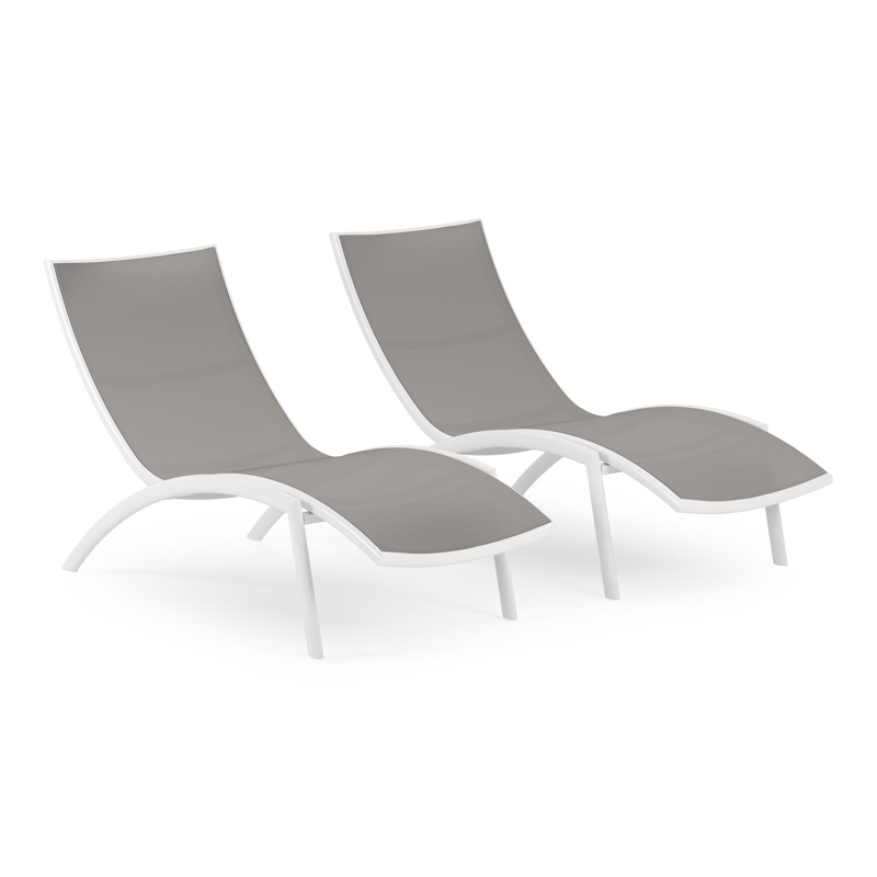 Set van 2 Siena ligbedden in wit aluminium en grijs single textilene