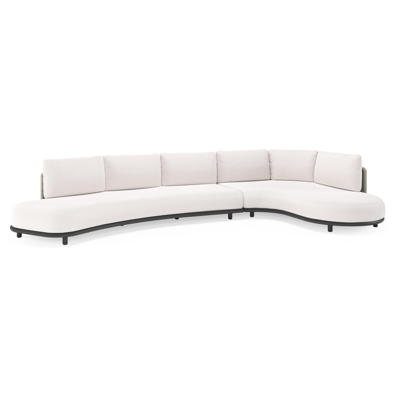 Lomano loungehoek in zwart aluminium en beige verticaal geweven luxe vlakke rope met Ego Eggshell all weather solica