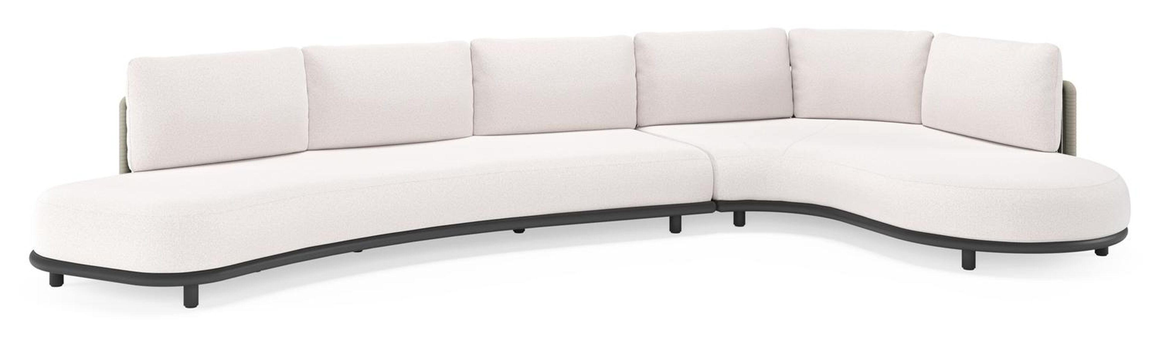 Lomano loungehoek in zwart aluminium en beige verticaal geweven luxe vlakke rope met Ego Eggshell all weather solica