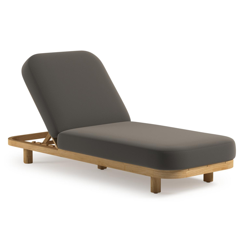 Chaise longue réglable Donato en teck avec All Weather Sunbrella® luxe natte carbon beige coussin
