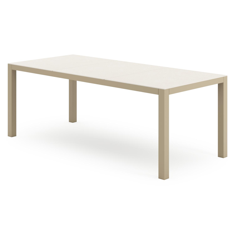 Table de jardin Toma en aluminium beige et céramique pleine beige - Lg. 200 x Lrg. 90 x Haut. 72,5 cm