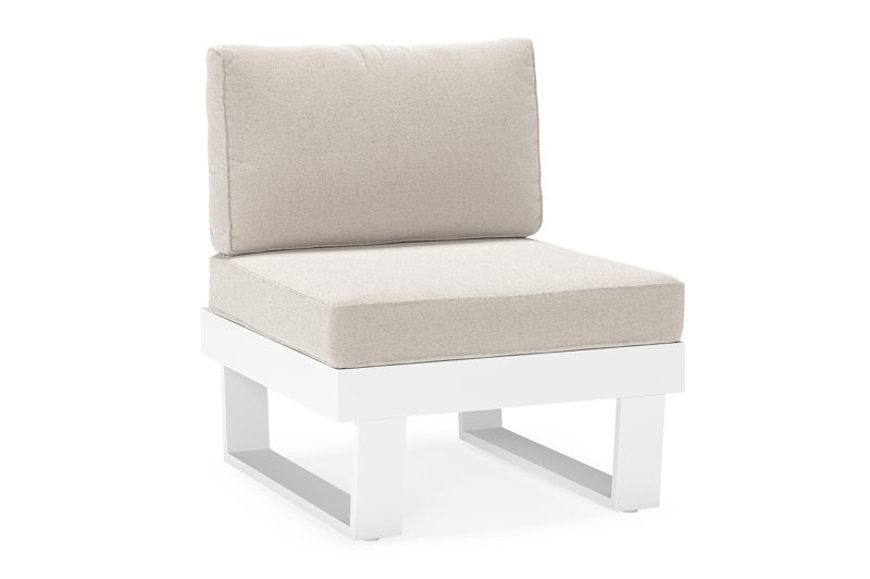 Alora loungestoel in wit aluminium met beige weather+ softtouch kussens