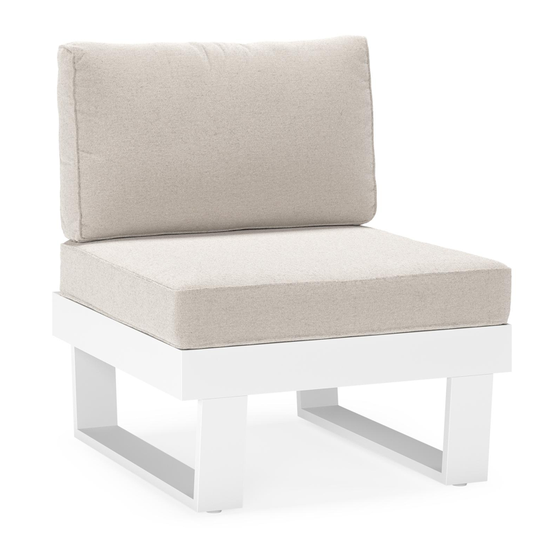 Alora loungestoel in wit aluminium met beige weather+ softtouch kussens