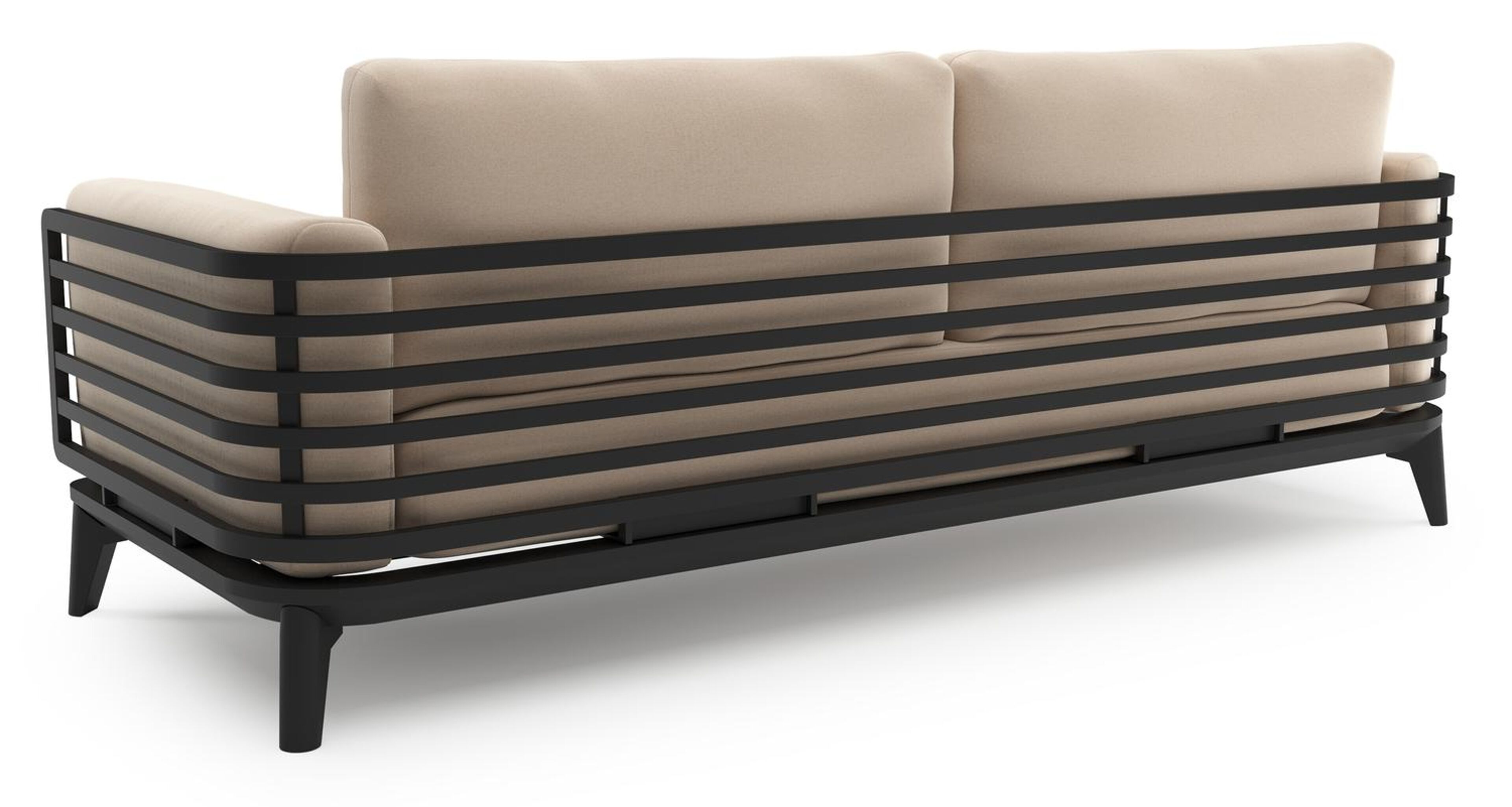 Salon de jardin Mosa en aluminium noir et coussins en all weather sunbrella® premium natte linen chalk