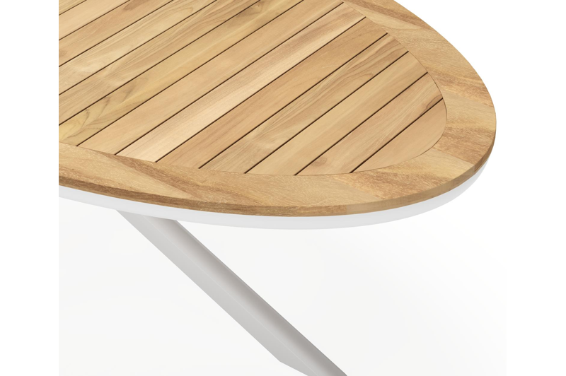 Pamplona ovale tuinset in wit aluminium en teak natural finish met 6 Matera tuinstoelen