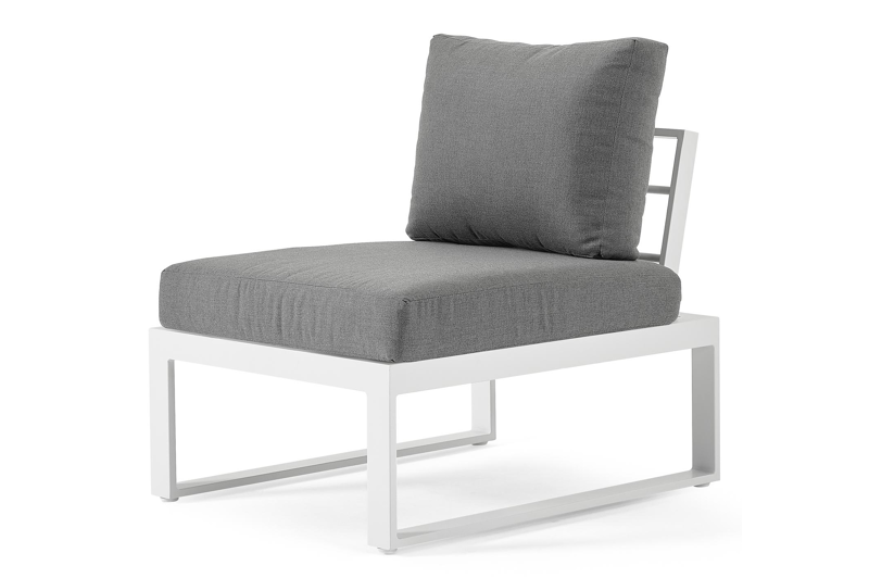 Serado loungezetel tussenstuk in wit aluminium met grijs polyester kussen