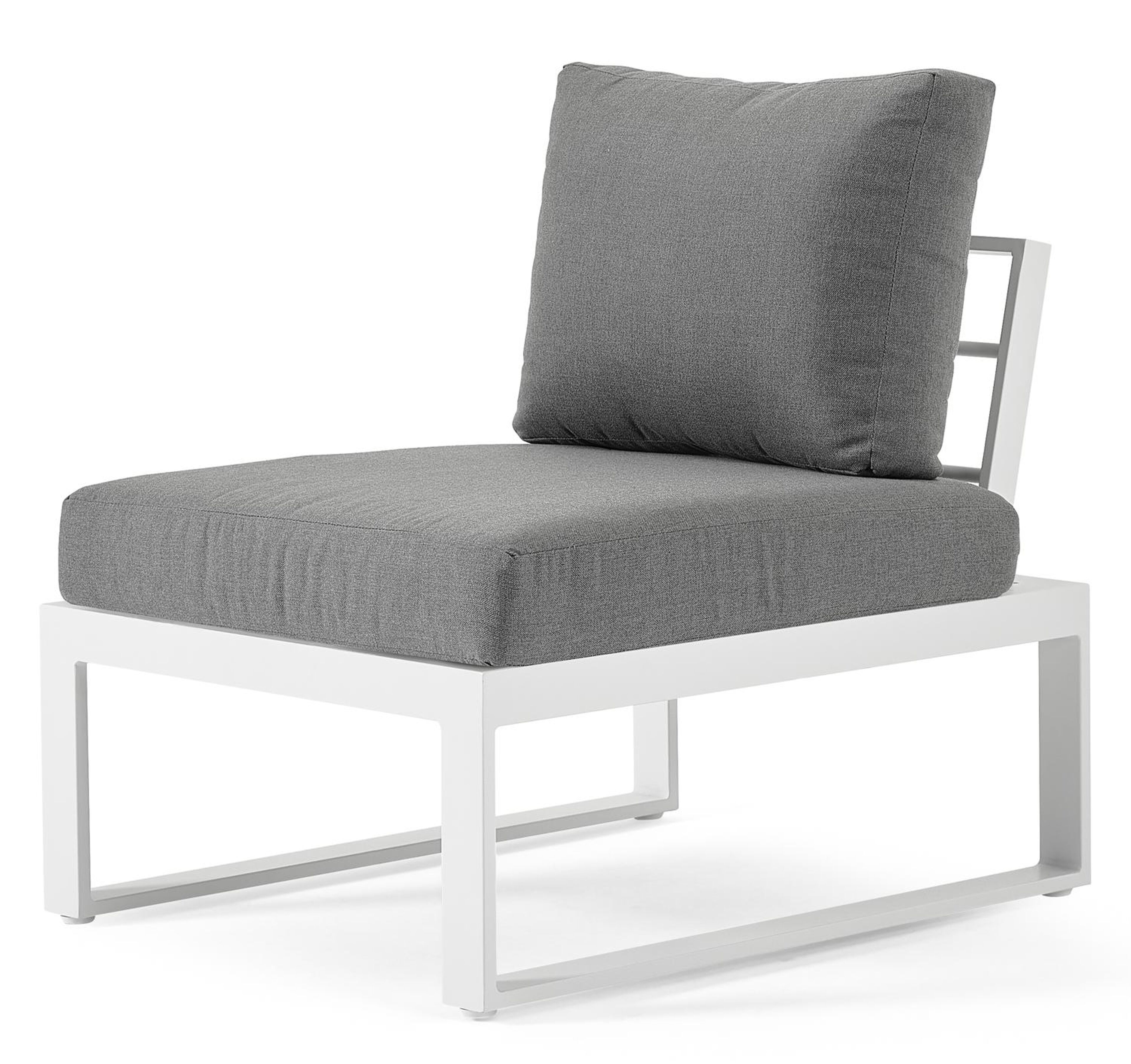 Serado loungezetel tussenstuk in wit aluminium met grijs polyester kussen