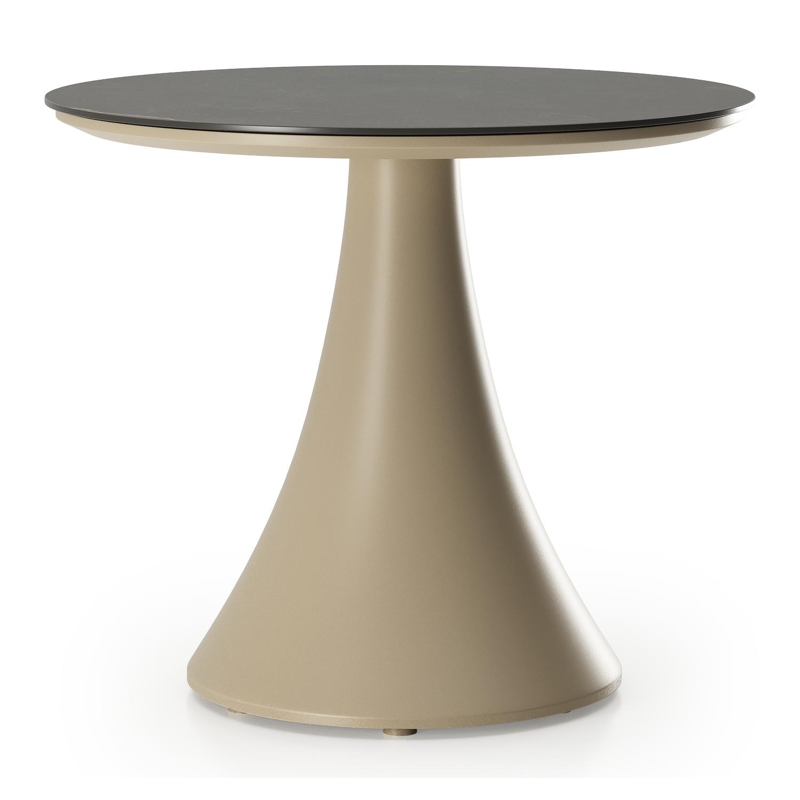 Fano low dining loungetafel rond in beige aluminium en volkeramiek Calatorao - Dia. 65 x H 55 cm