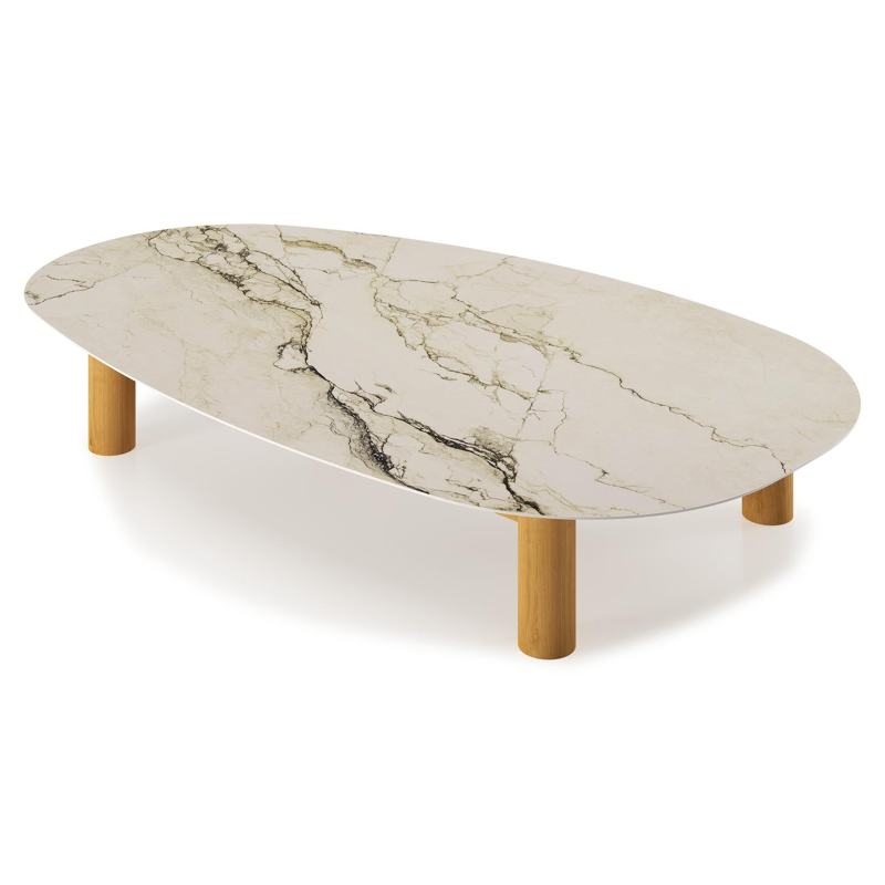 Donato-Organo loungetafel organisch in teak teak en volkeramiek Colorado Dunes - L 151 x B 90 x H 25 cm