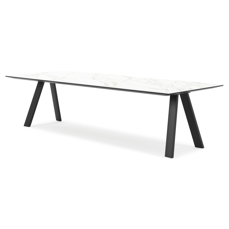 Table de jardin Cesano en aluminium noir et céramique pleine calacatta - Lg 280 x Larg. 110 x H 75 cm