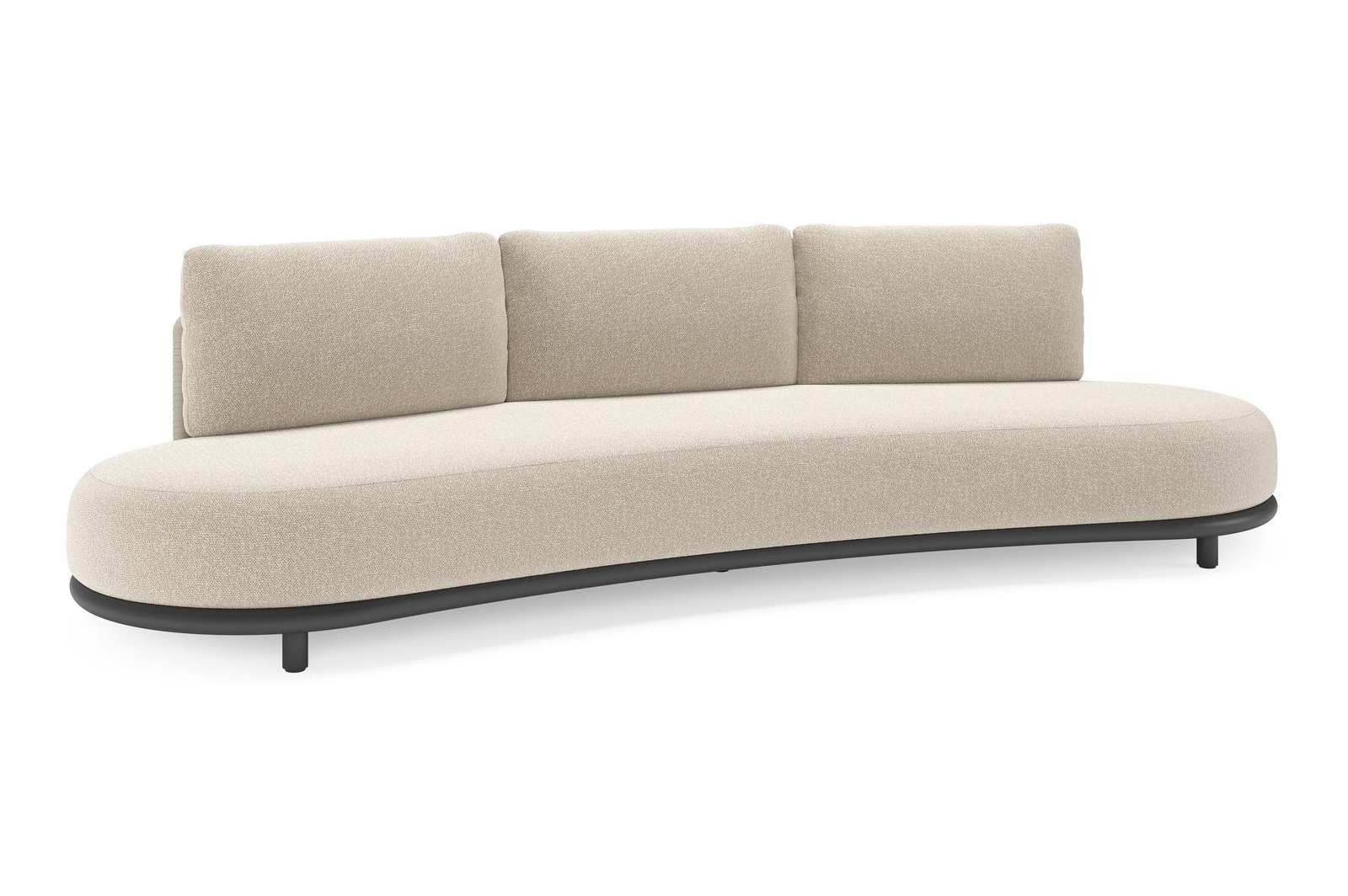 Lomano loungebank in zwart aluminium en beige verticaal geweven luxe vlakke rope met Marbella Ecru all weather cosytica