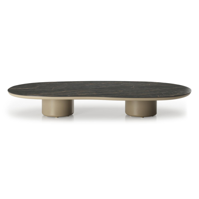 Amico loungetafel organisch in beige aluminium en volkeramiek Black Obsession - L 170 x B 91 x H 25 cm