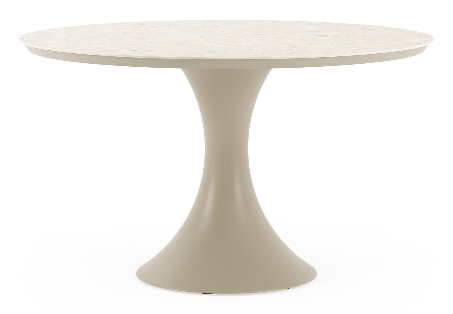 Fano tuintafel rond in beige aluminium en volkeramiek Retrostone Dia. 130 cm